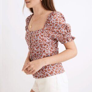 Madewell Button-Front Smocked-Back Top